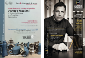 Locandina dell'esposizione degli alunni di Design Industriale dal 22 novembre e locandina del convegno del 23 novembre